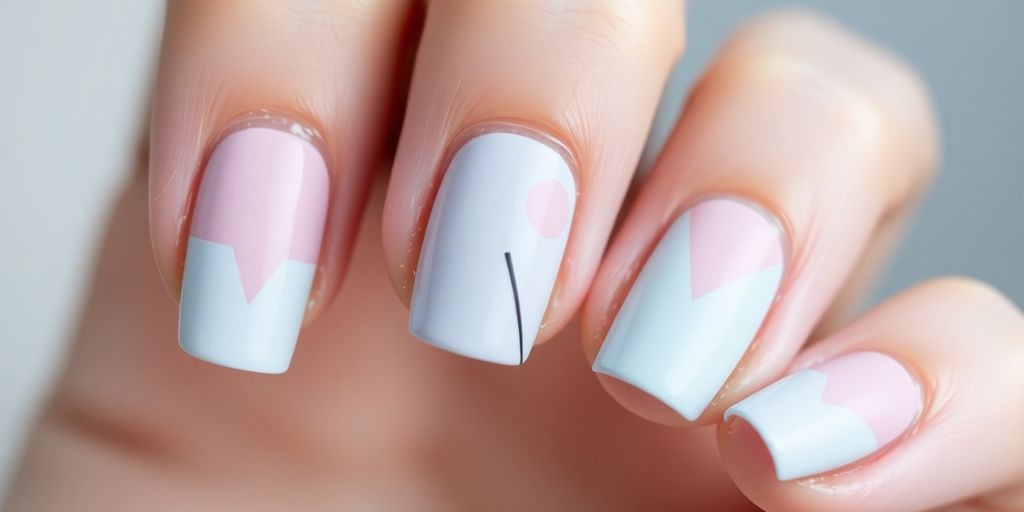 Unhas decoradas minimalistas em tons suaves.