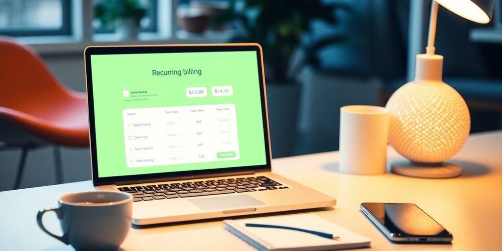 Modern workspace with laptop and coffee cup.