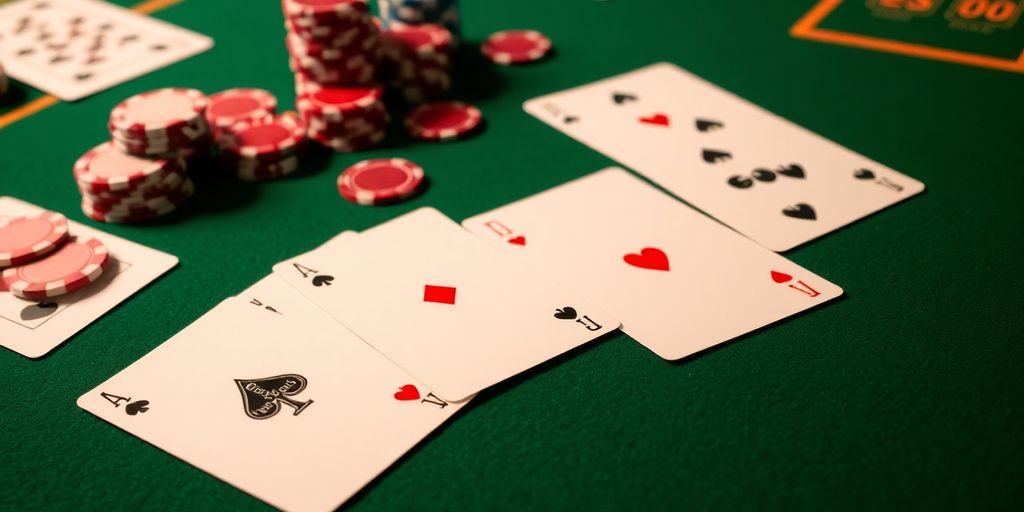 Baccarat cards and chips on a felt table.