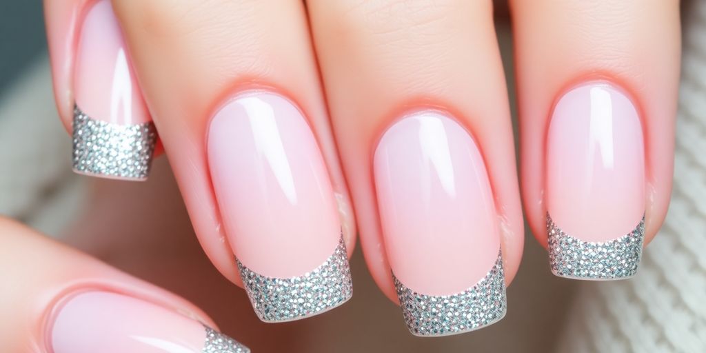 Chic metallic glitter French manicure on elegant nails.