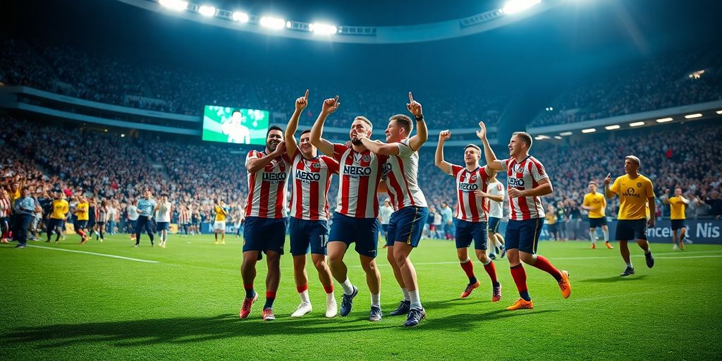 นักฟุตบอลฉลองชัยชนะในสนาม