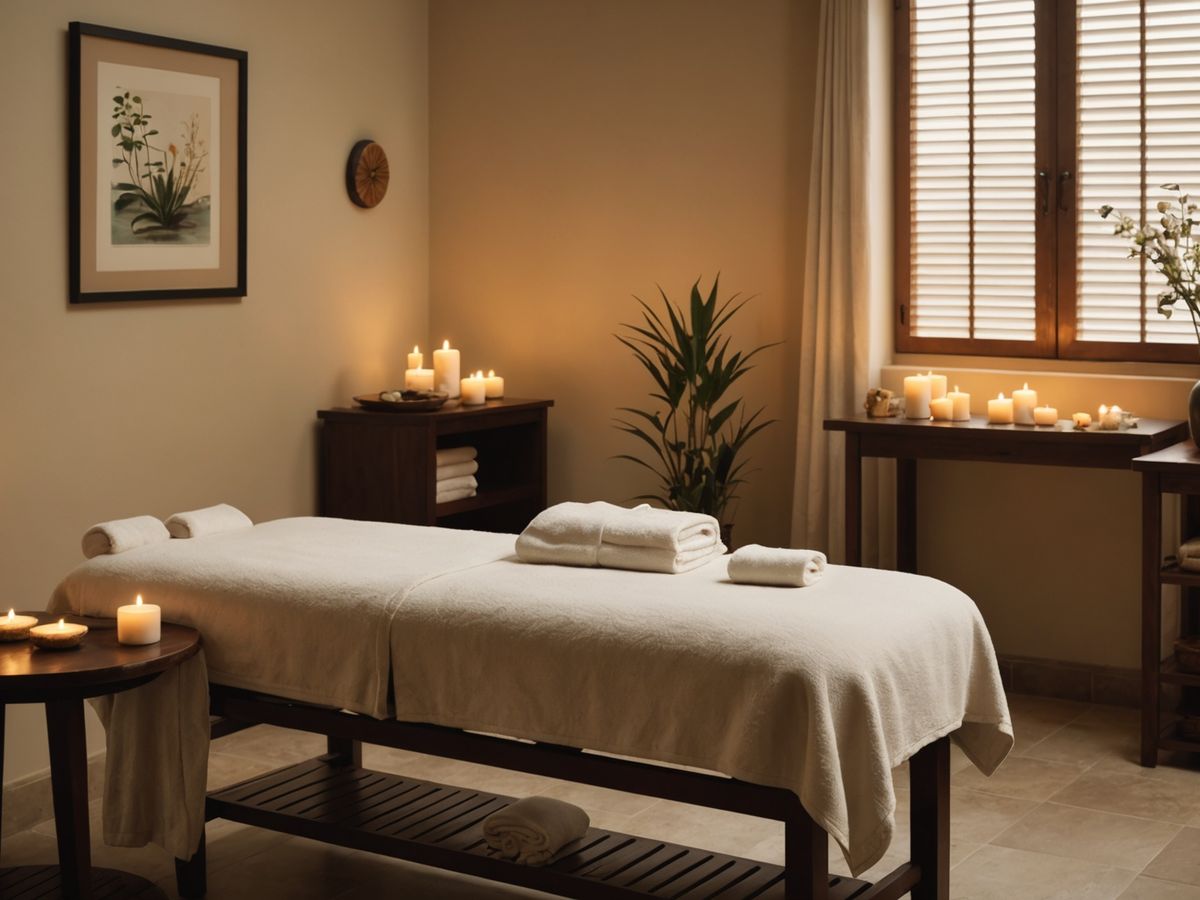 Serene spa setting with massage table and calming decor