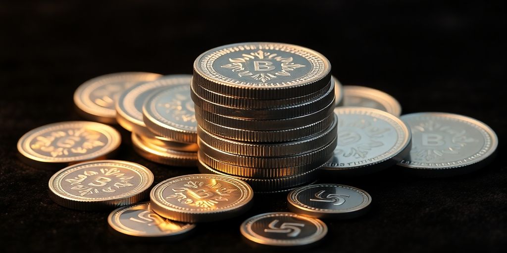 Pièces d'argent brillantes empilées