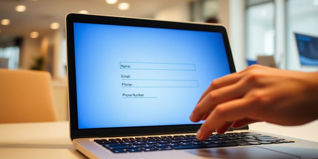 Laptop screen with contact form.