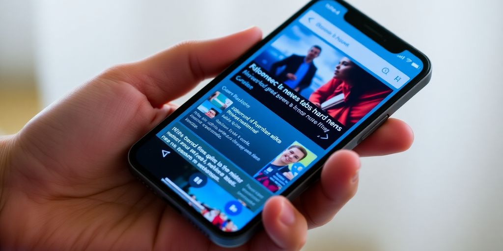 Telefone com feed de notícias personalizado e colorido.