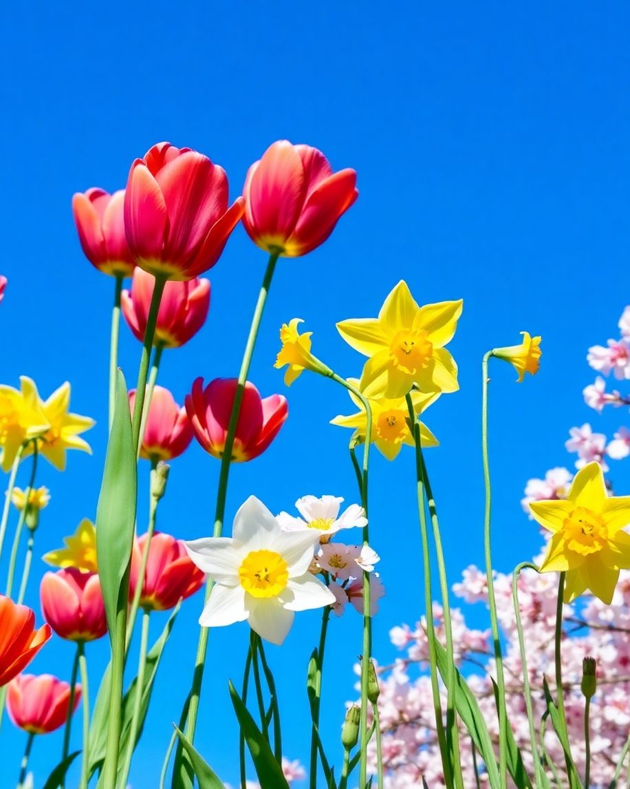 A colourful assortment of blooming spring flowers.