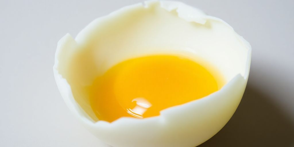 A cracked egg revealing its rich yolk and white.