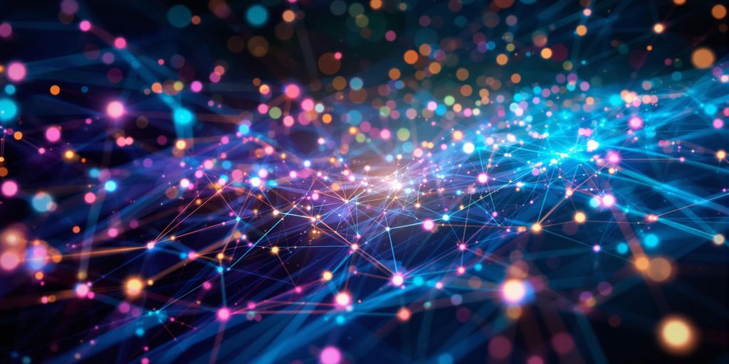 Abstract digital networks illustrating ethical AI themes.
