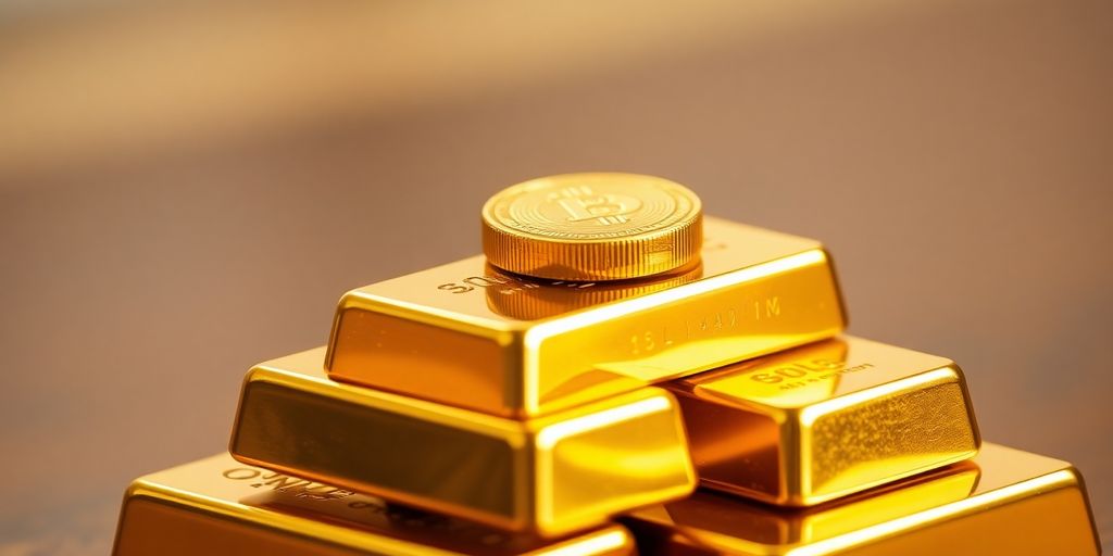 Lingots d'or empilés, pièce d'or brillante
