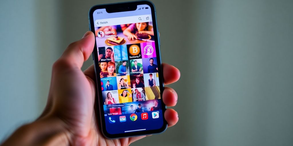 Person interacting with a phone showing social media.