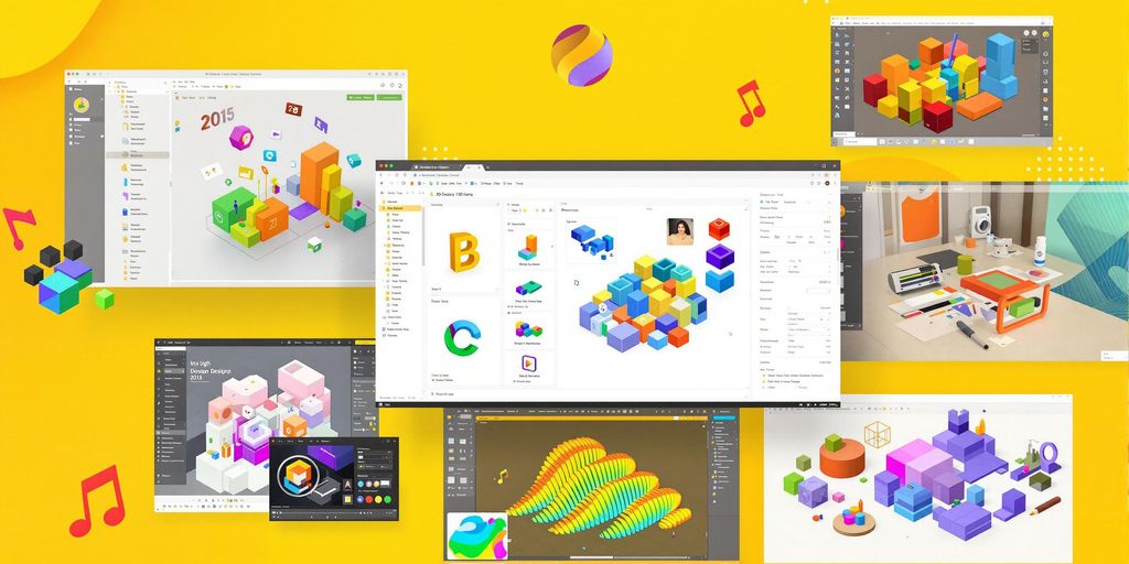 A collage of various 3D design tools and models.