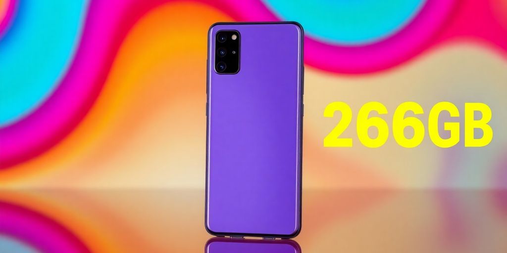 Imagem do Samsung A55 256GB em fundo colorido.