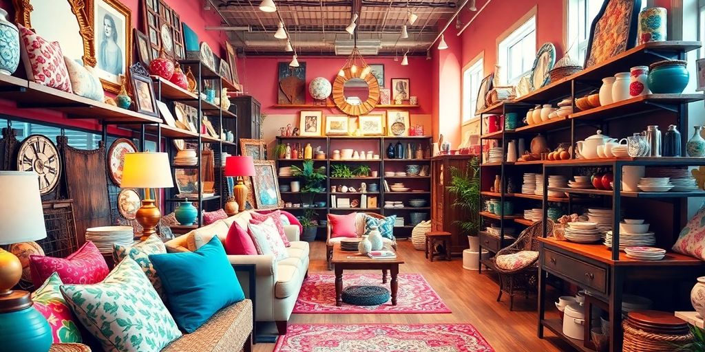 Interior of a vibrant home goods store with decor items.