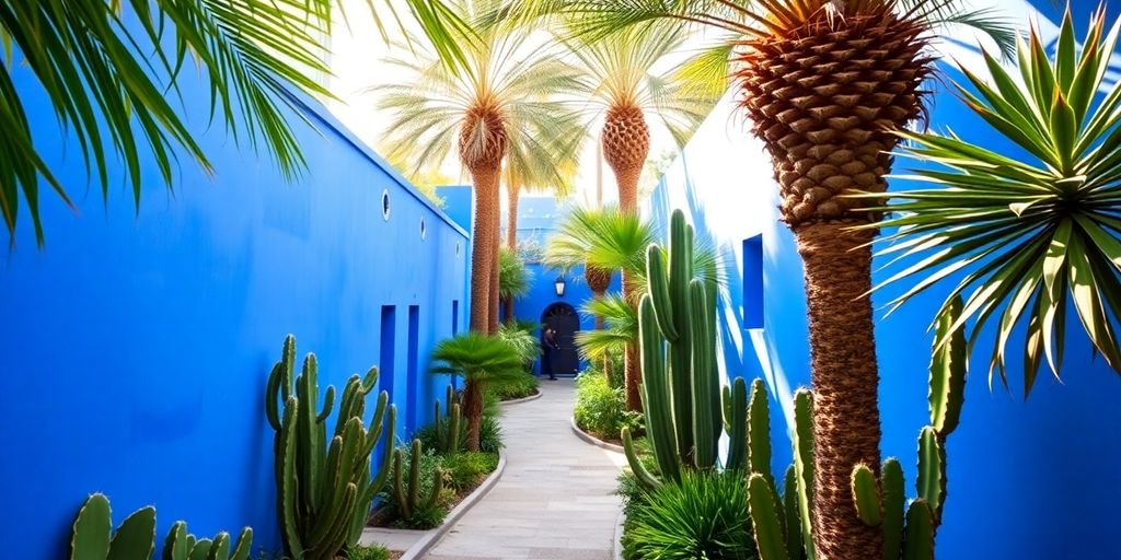 Jardin Majorelle, couleurs vives, plantes exotiques