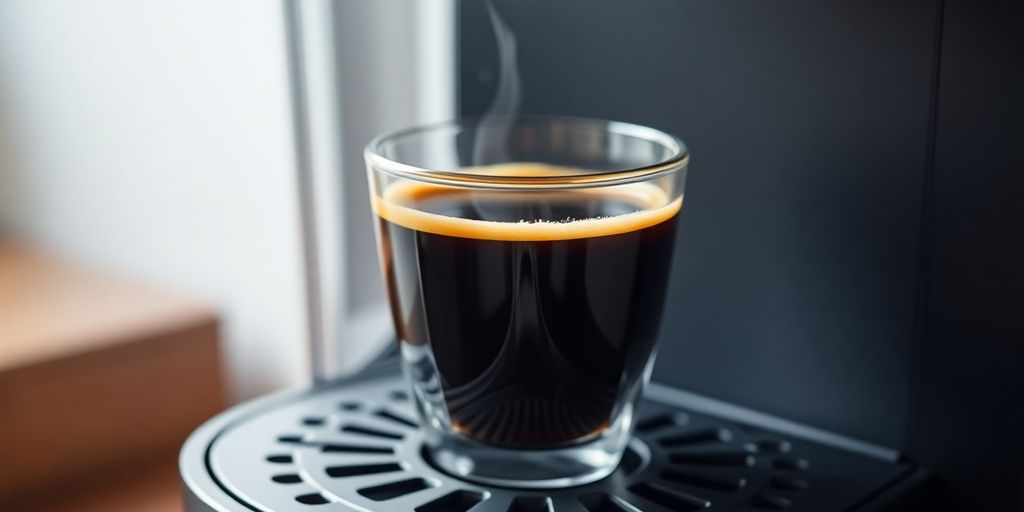 Close-up of freshly brewed espresso in a Keurig.