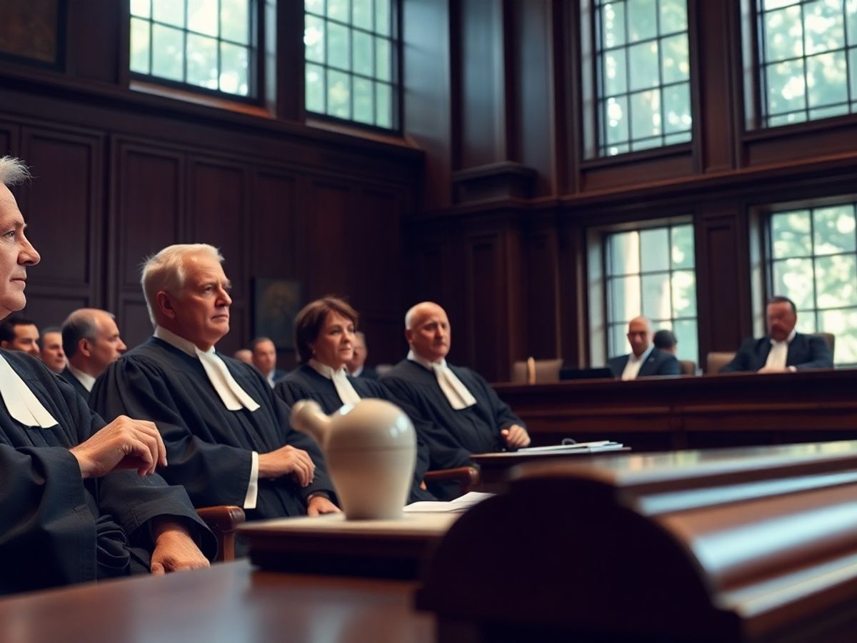 Judecători în sala de judecată, atmosfera serioasă.