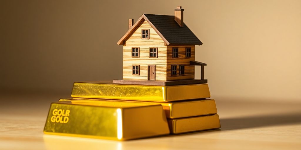 Maison élégante, lingots d'or, lumière douce
