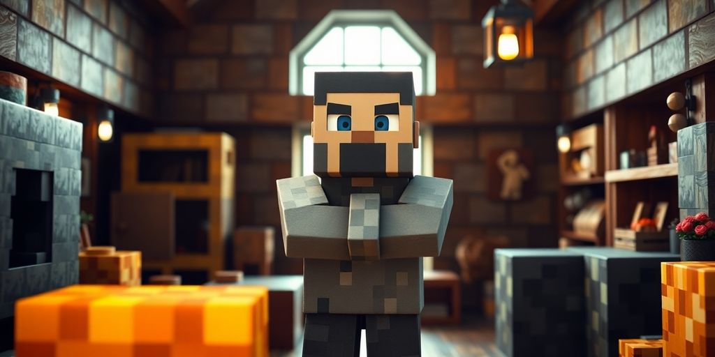 Minecraft villager trading scene.