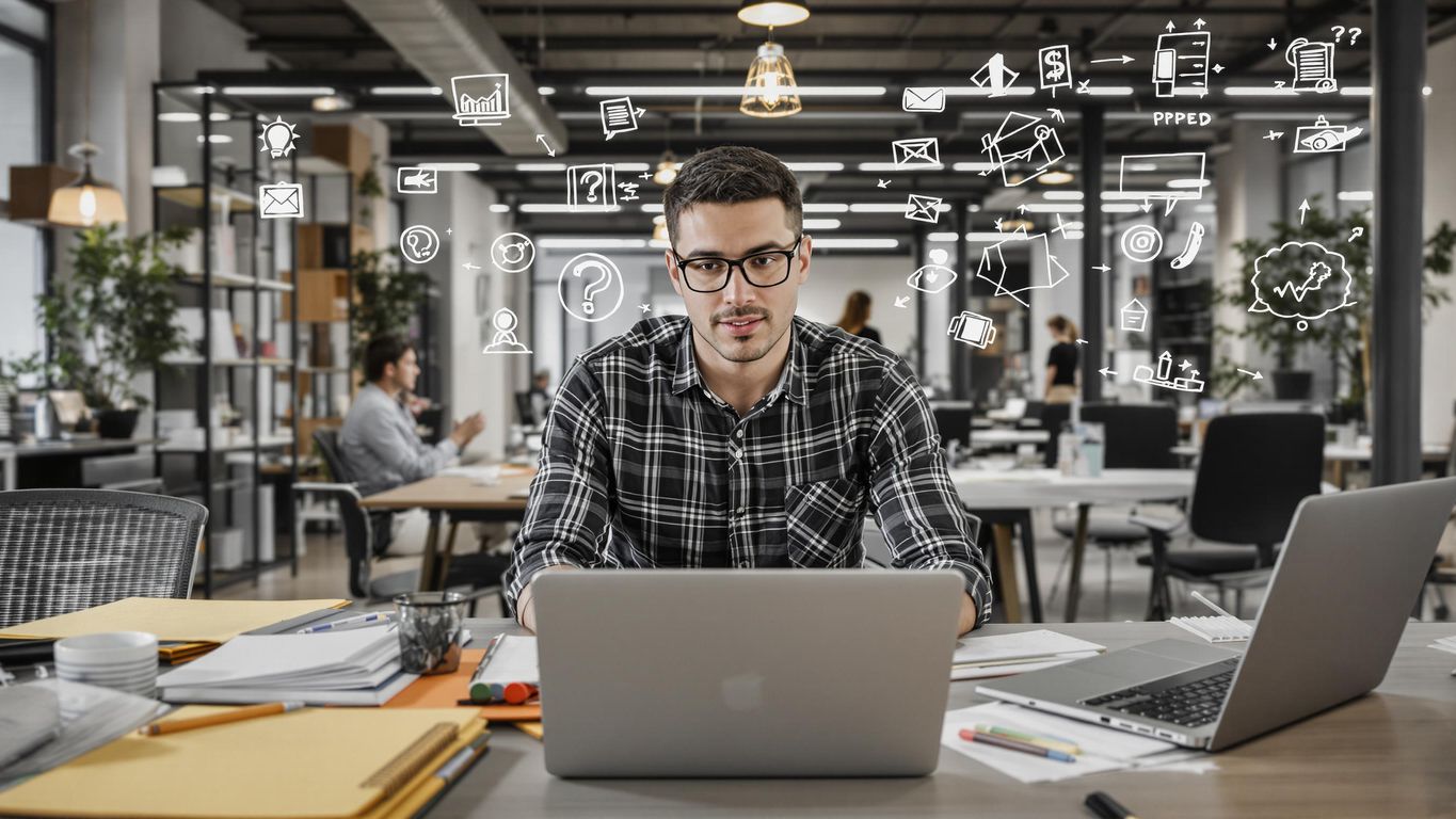 Gründer som brainstormer ideer i et moderne kontor.