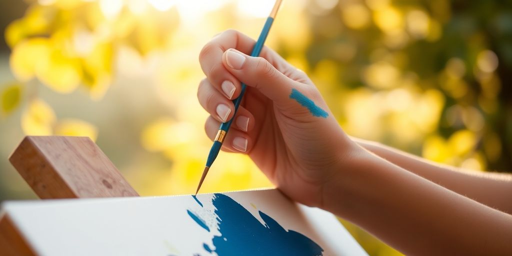 Person painting outdoors, peaceful.