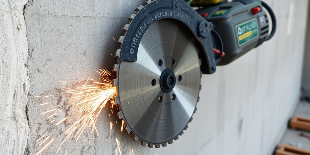 Betonzagen in actie tijdens een renovatie.