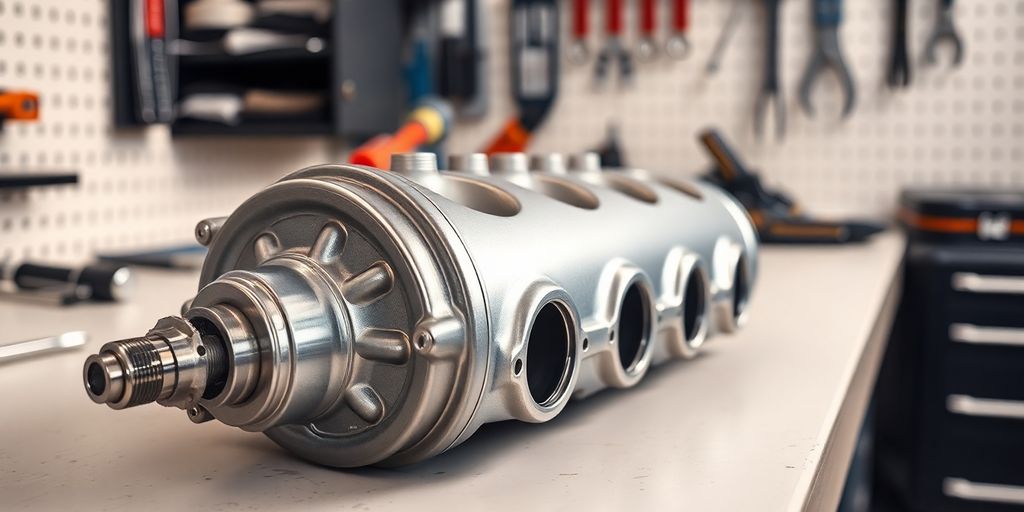 Shiny Mini Cooper part on workbench.