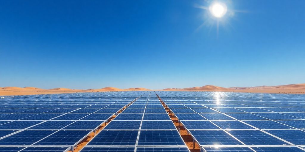Panneaux solaires sous le soleil du désert d'Al Dhafra.