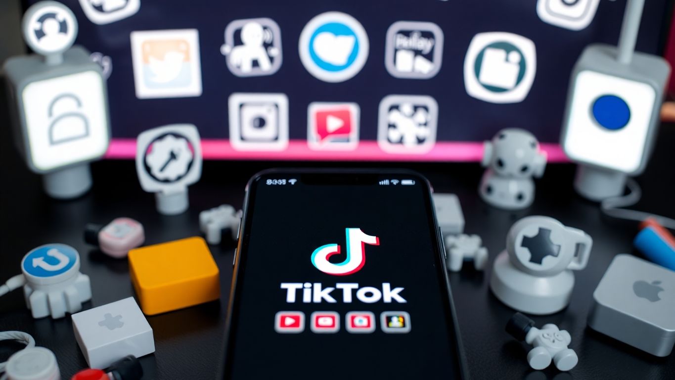 Smartphone with TikTok app and automation tools in view.