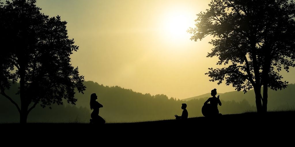 Silhouettes in a tranquil landscape symbolizing inner strength.