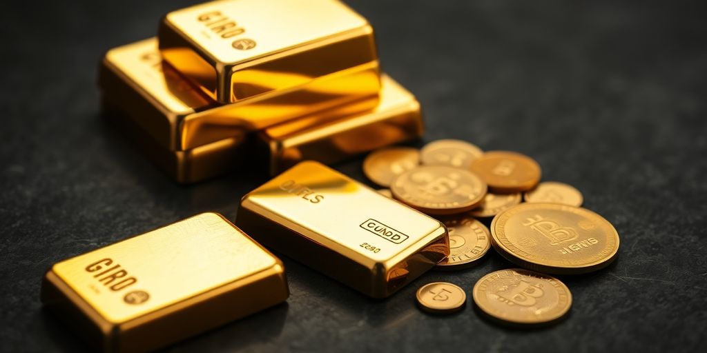 Lingots d'or et pièces sur fond sombre
