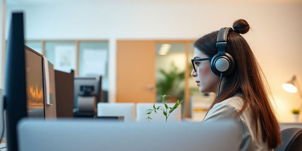 A peaceful office environment with a focused person working.