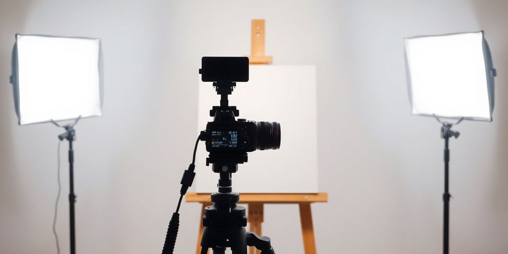 Artwork, camera, and lighting setup.