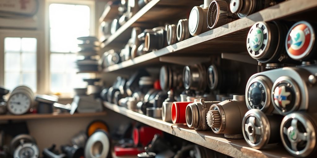Used Skoda parts neatly organized
