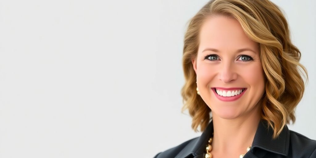 Jenna Fischer smiling in a stylish outfit.