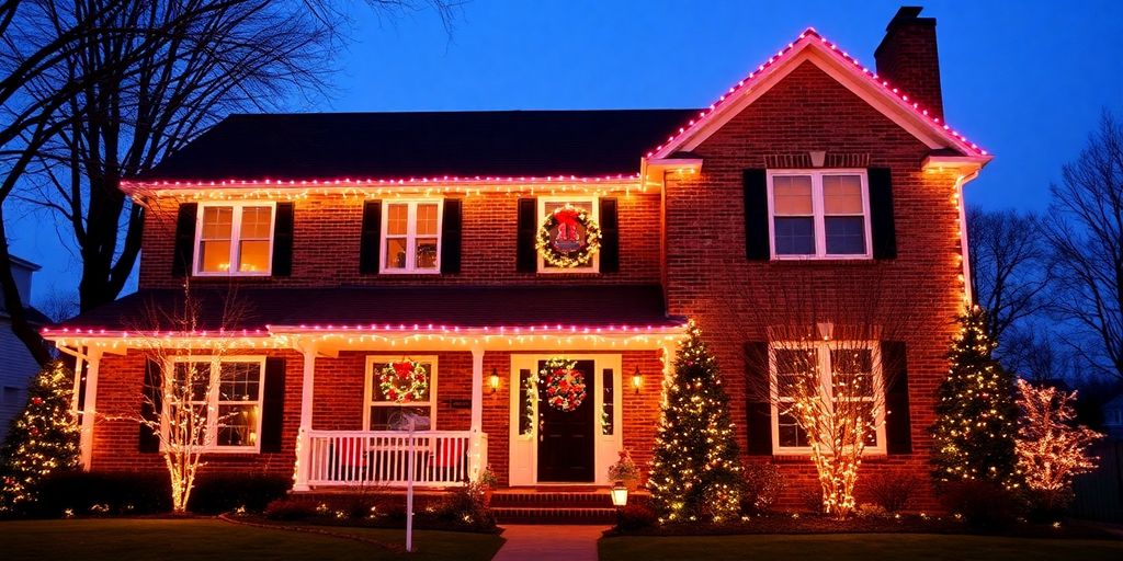 Chesterfield home glowing with permanent festive Christmas lights.