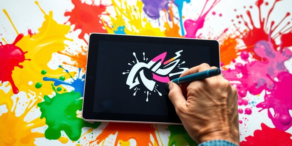 A vibrant, abstract brand logo.