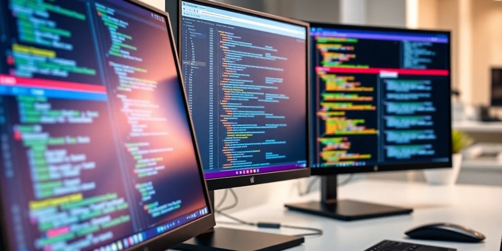 Modern computer setup for technical SEO optimization.