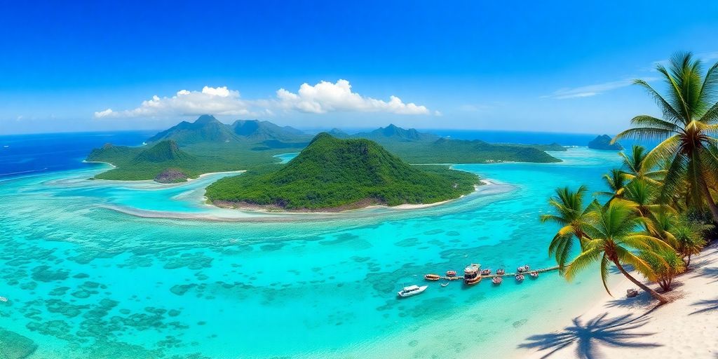 Tropical islands and clear blue ocean.