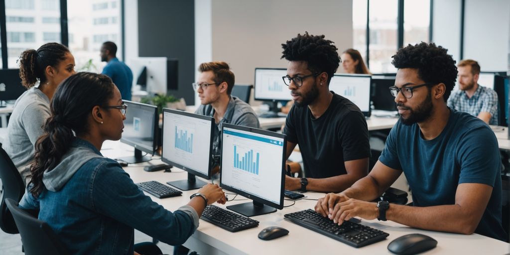 People solving coding challenges on computers.