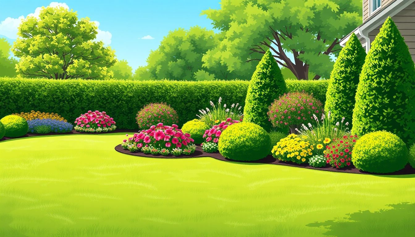 Well-maintained yard with flowers and trimmed bushes