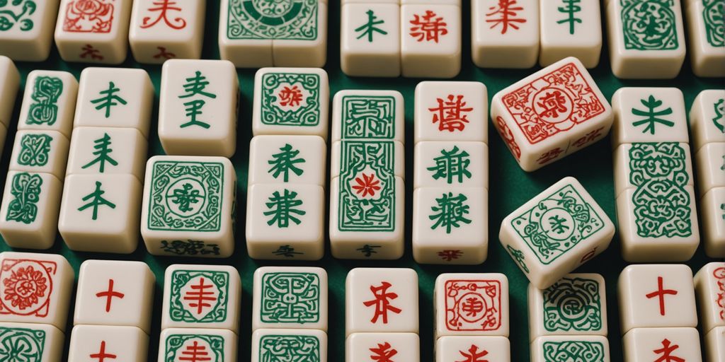 Close-up of Mahjong tiles with intricate designs.