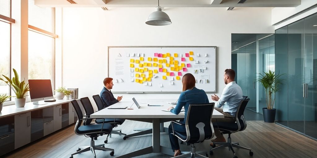 Modern office space illustrating collaborative work environment.