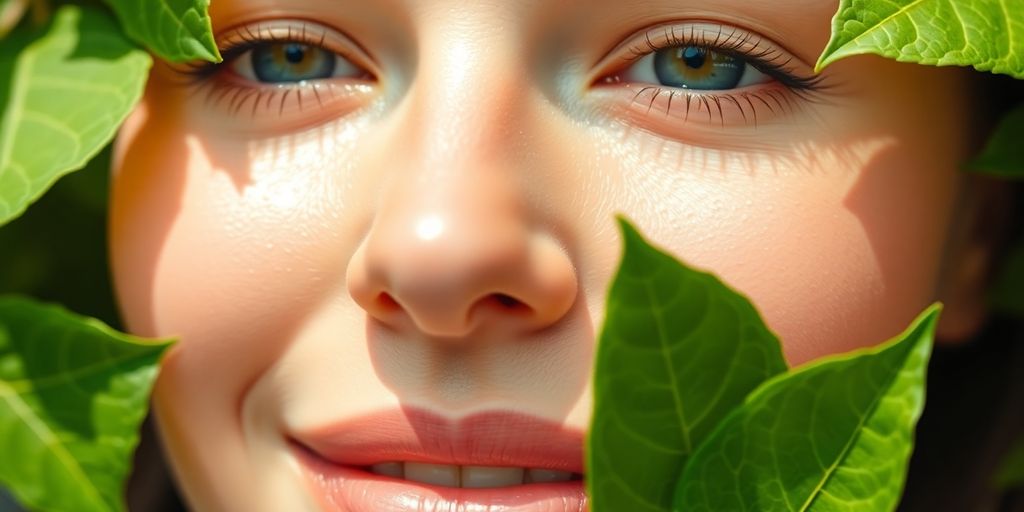 Close-up of radiant skin with healthy, dewy glow.