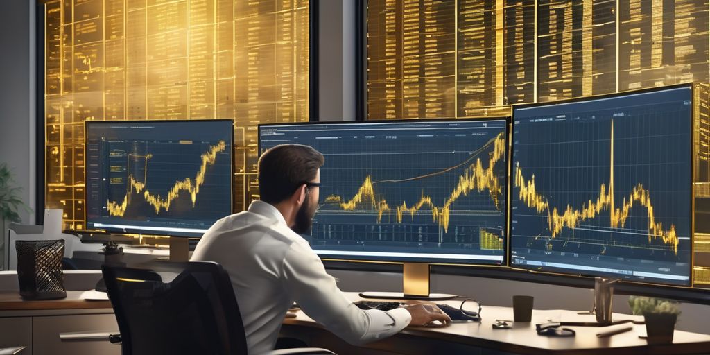 financial analysts examining gold prices on a computer screen in a modern office