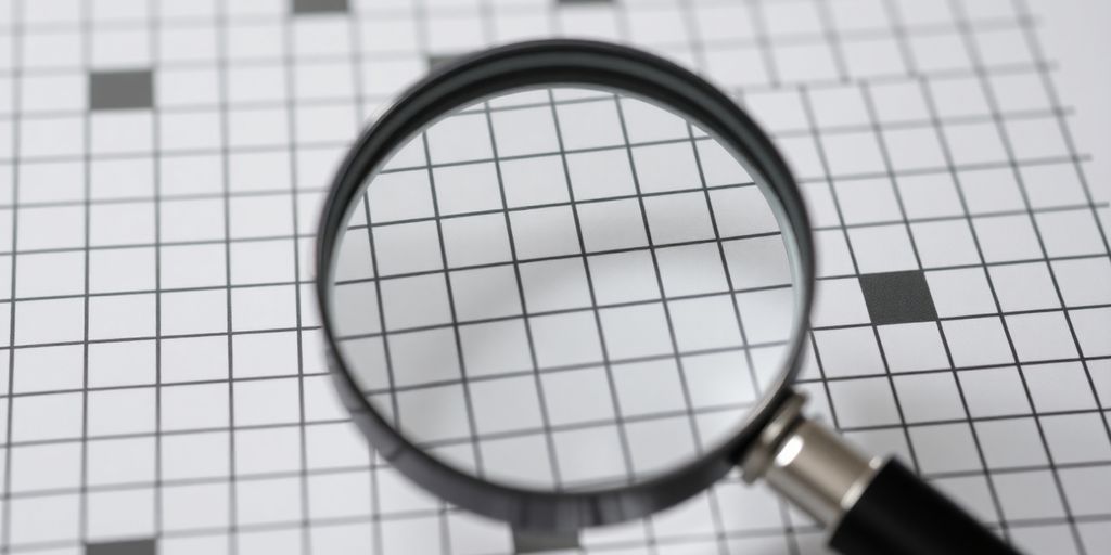 Crossword grid with a magnifying glass.