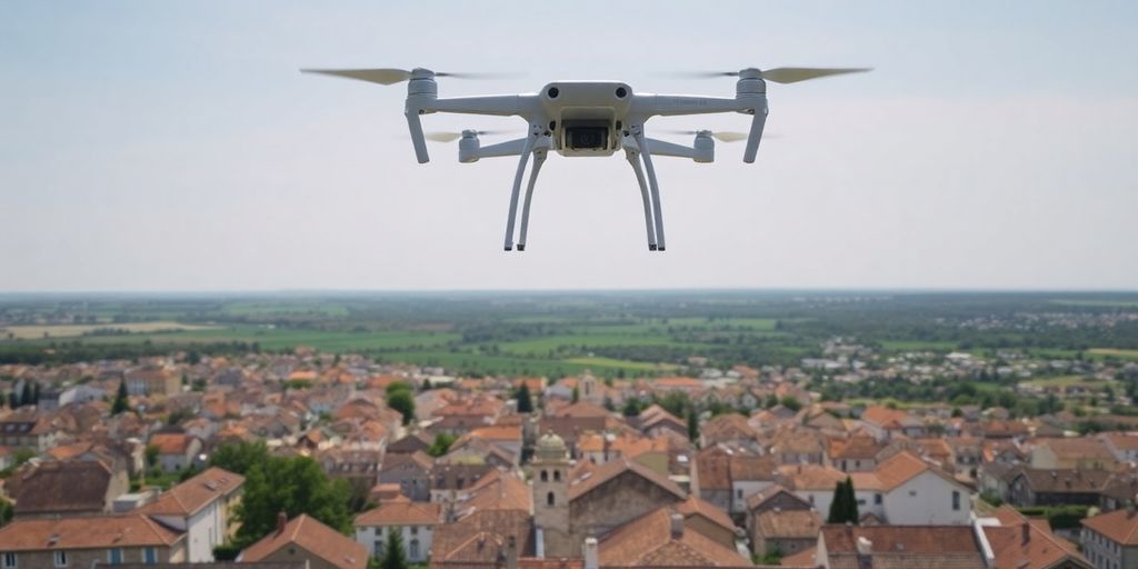 Drone volant au-dessus de Salbris, France