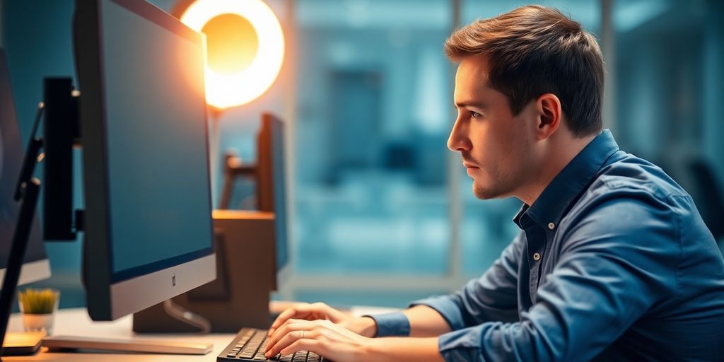 Man working on computer, illustrative
