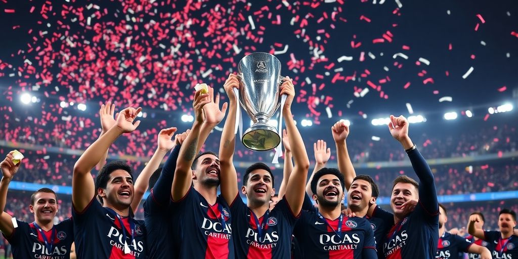Jogadores do PSG a erguer troféu da Supertaça Europeia.