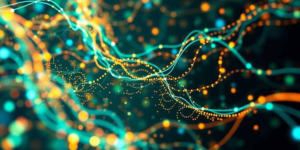 Data flowing through interconnected visual pipelines.