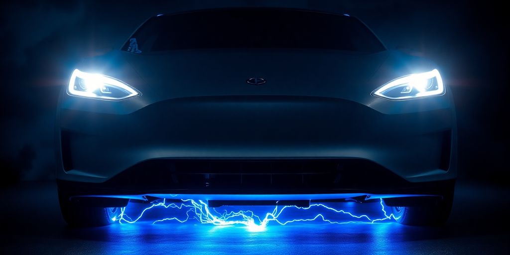 Voiture électrique et étincelles bleues vives.